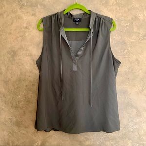 Lord & Taylor Tie Neck Sleeveless Blouse Khaki Green 1X